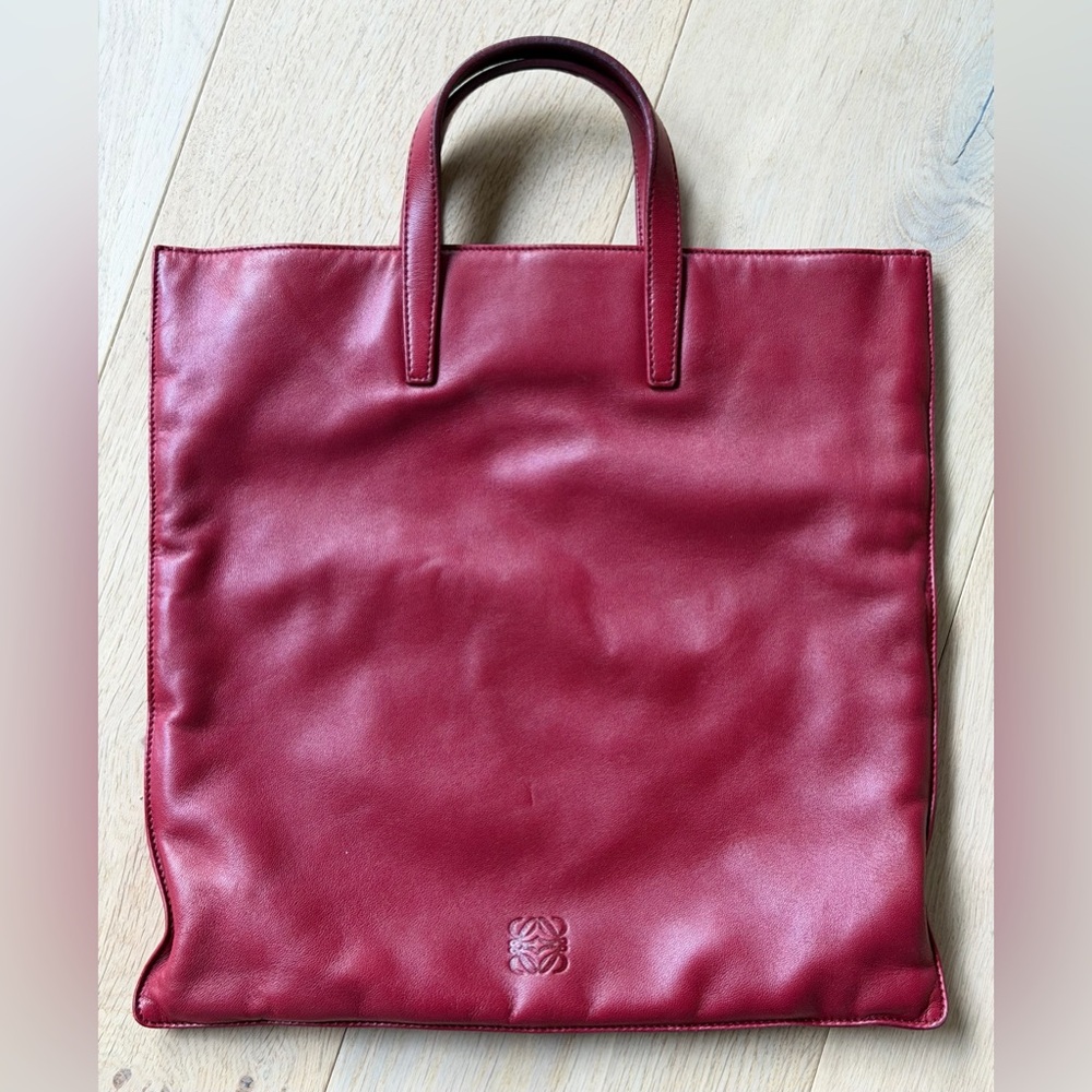 Loewe Vintage Lambskin Anagram Tote Burgundy Red Soft Leather Minimalist Bag